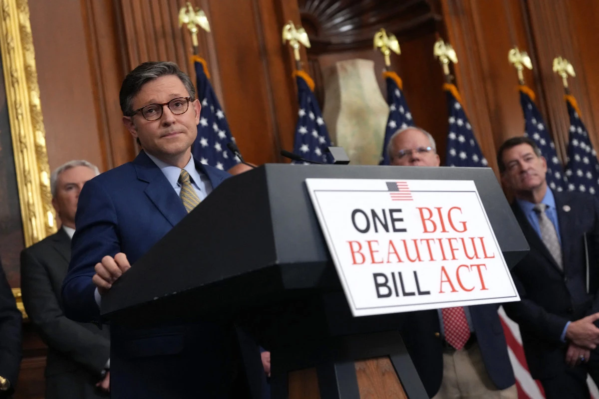 US Speaker of the House Mike Johnson speaks to the media after the House narrowly passed a bill forwarding President Donald Trump's agenda at the US Capitol on May 22, 2025 in Washington, DC. (AFP)