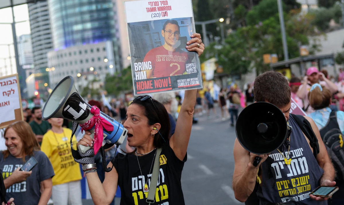 Demonstrators take part in a protest to demand the immediate release of hostages held in Gaza since the October 7, 2023, attack on Israel by Hamas, in Tel Aviv, Israel, June 28, 2025. (Reuters)