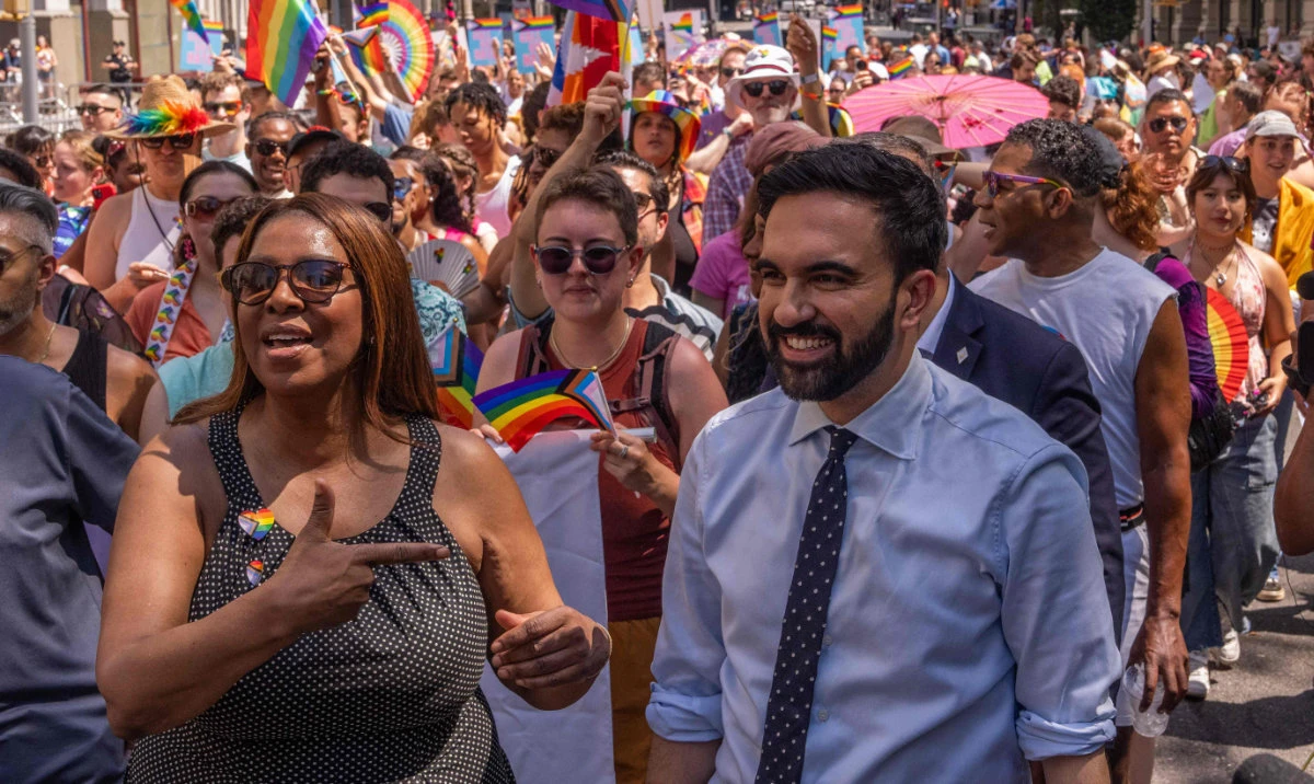 Zohran Mamdani, New York City Mayoral Candidate, and Letitia James, Attorney General of New York, take part in the 2025 NYC Pride March on June 29, 2025 in New York City. (AFP)