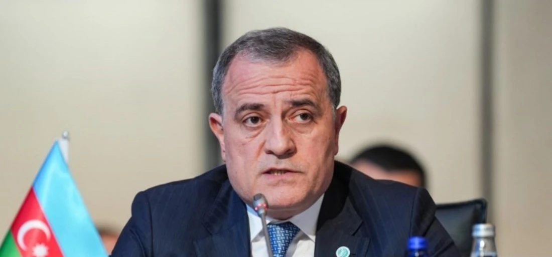 Azerbaijan Foreign Minister Jeyhun Bayramov makes a speech at the OIC held in Istanbul, Turkiye. (AFP)