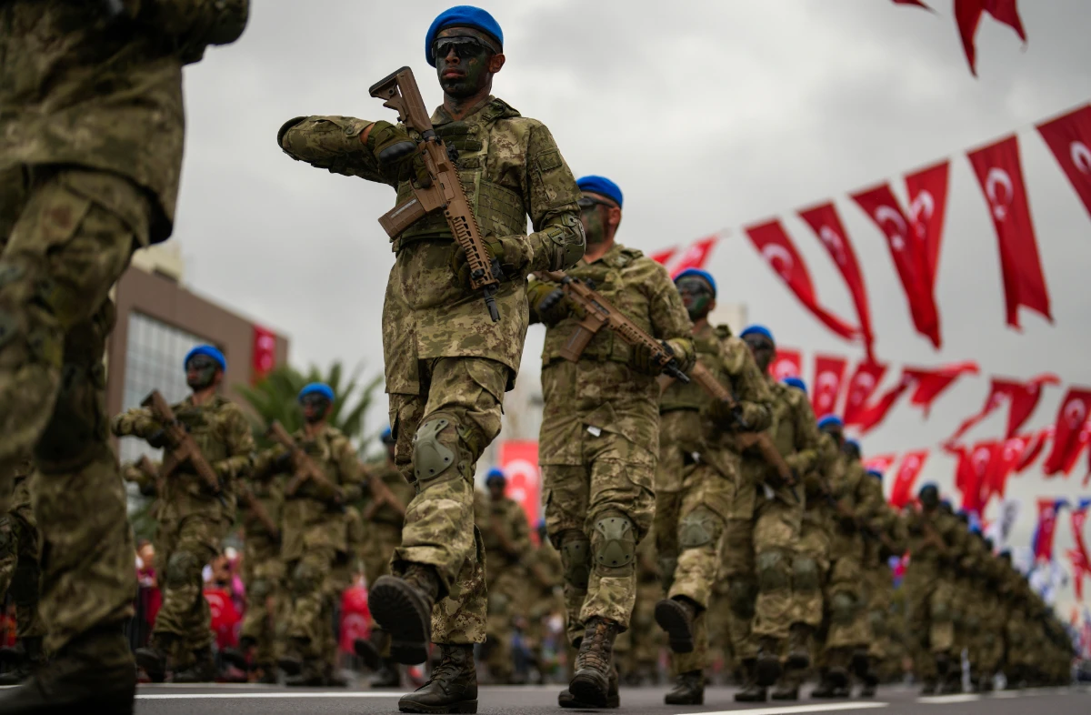 Turkey's Forces officers parade for Victory Day, in Istanbul, Friday, Aug. 30, 2024. (AP)