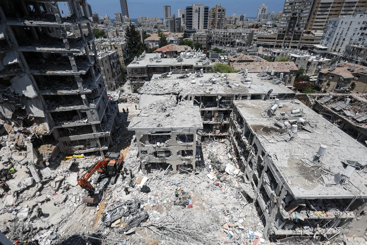 Damaged buildings in Bat Yam, Israel, on June 15. (Reuters)