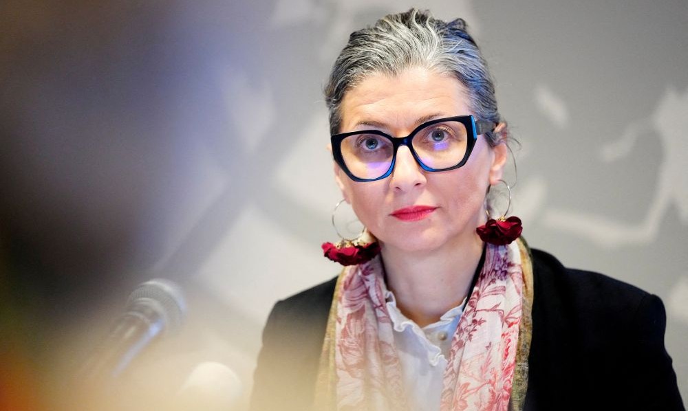 Francesca Albanese gives a press conference at UN City in Copenhagen, Denmark, Feb. 5, 2025. (Reuters)