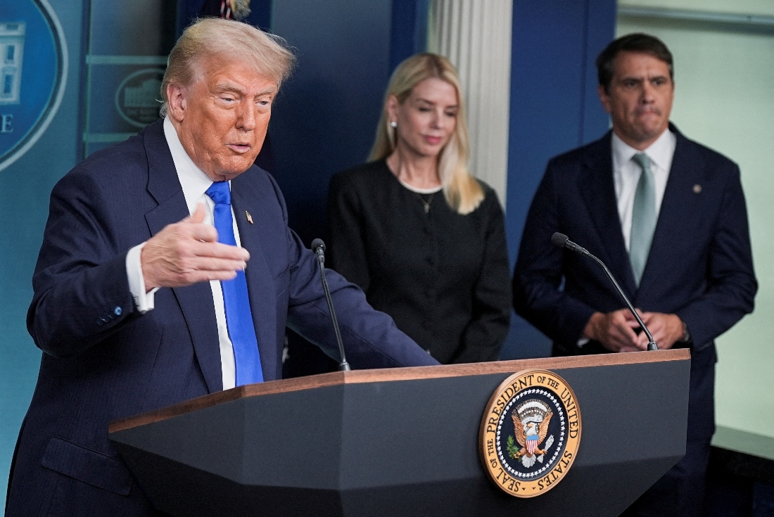 American President Donald Trump speaks in the Press Briefing Room at the White House in Washington, US. (Reuters)