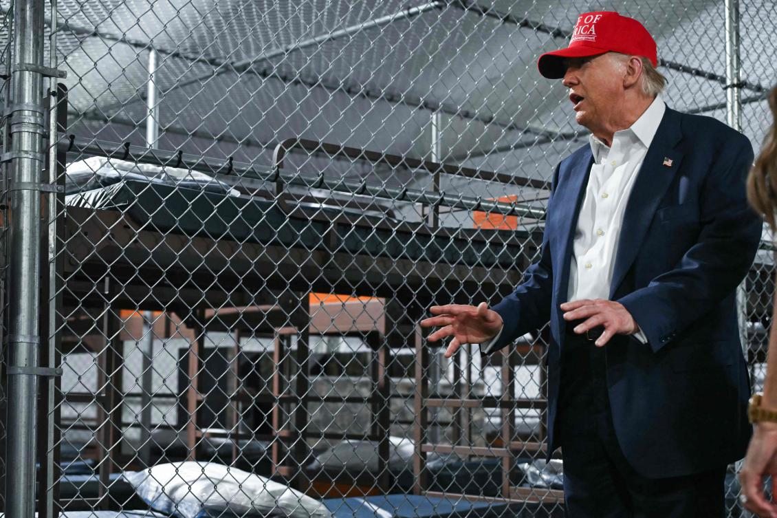 US President President Donald Trump tours a migrant detention center, dubbed “Alligator Alcatraz,” located at the site of the Dade-Collier Training and Transition Airport in Ochopee, Florida on July 1, 2025. (AFP)