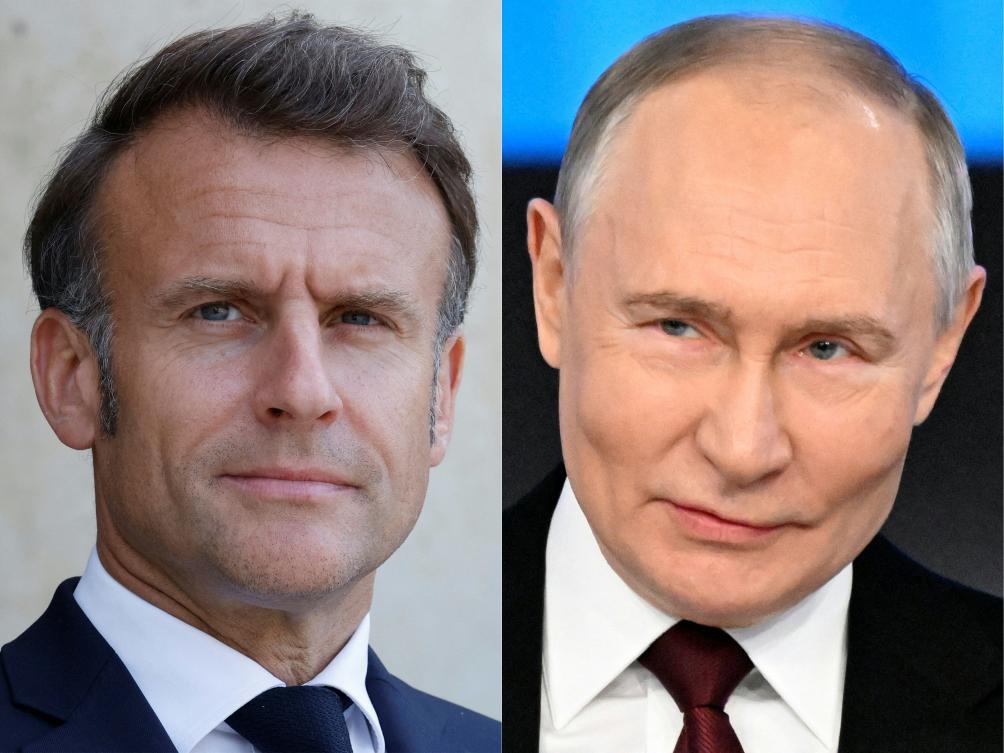 French President Emmanuel Macron and Russian leader Vladimir Putin. (File/AFP)