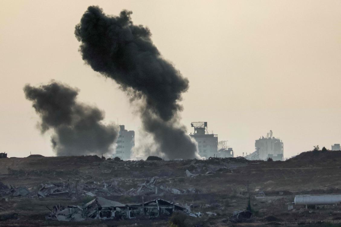 This picture taken from a position at Israel’s border with the Gaza Strip shows smoke billowing during an Israeli strike on the besieged Palestinian territory on July 1, 2025. (AFP)