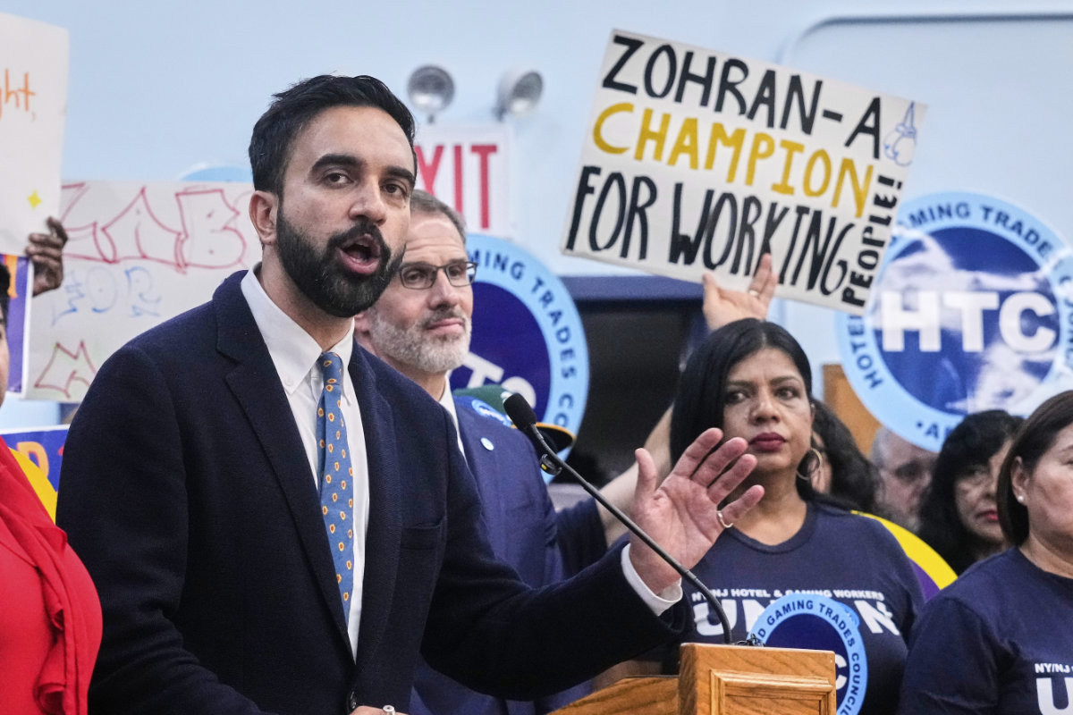 Democrat mayoral candidate Zohran Mamdani speaks during a rally at the Hotel & GamingTrades Council headquarters in New York on July 2, 2025. (AP )