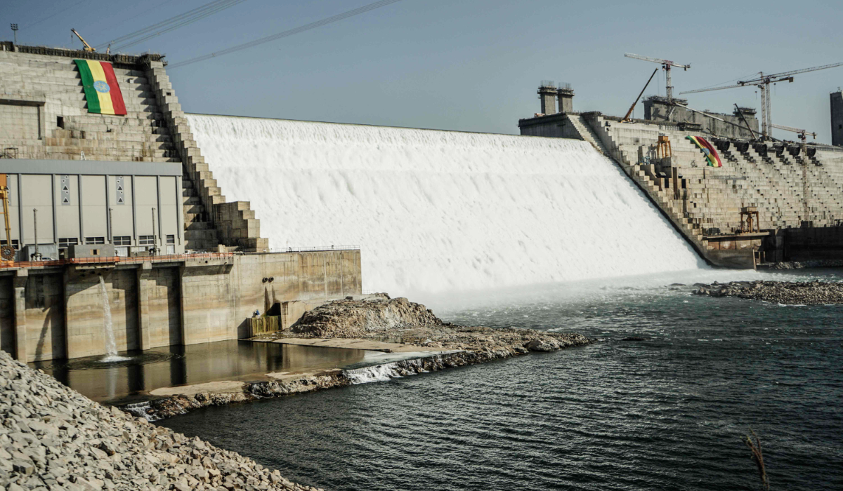 This general view shows the site of the Grand Ethiopian Renaissance Dam (GERD) in Guba, Ethiopia, on February 19, 2022. (AFP)