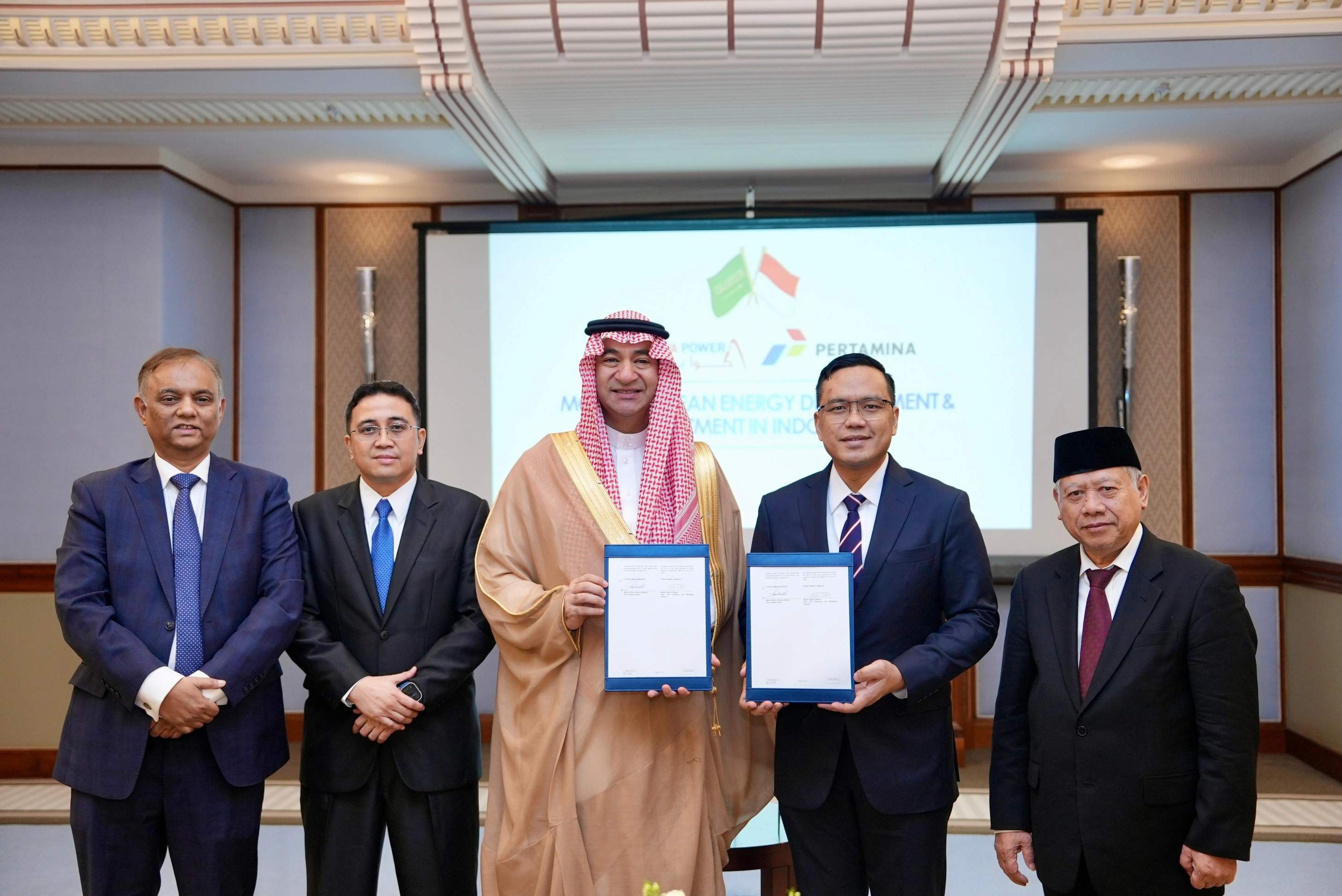 Saudi power giant ACWA Power signs agreements with Indonesia's state energy firm Pertamina and sovereign wealth fund Danantara in Jeddah on July 2, 2025. (Pertamina)