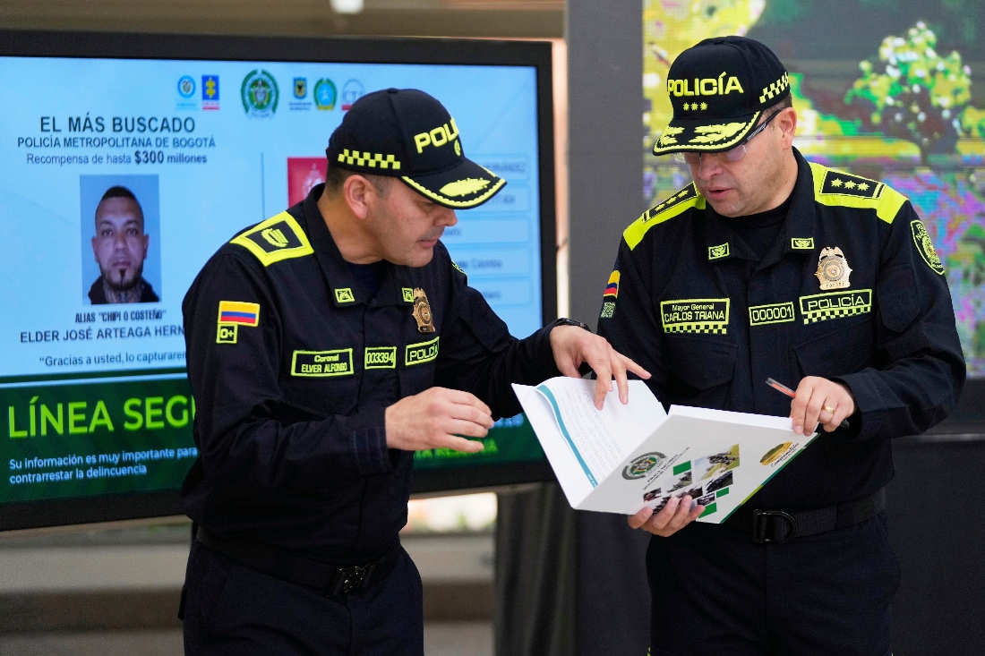 National police director Gen Carlos Fernando Triana at a press conference regarding the arrest of Jose Arteaga Hernandez who authorities say is the alleged mastermind behind the shooting of Colombian senator and presidential candidate Miguel Uribe Turbay, in Bogota, Colombia. (AP)