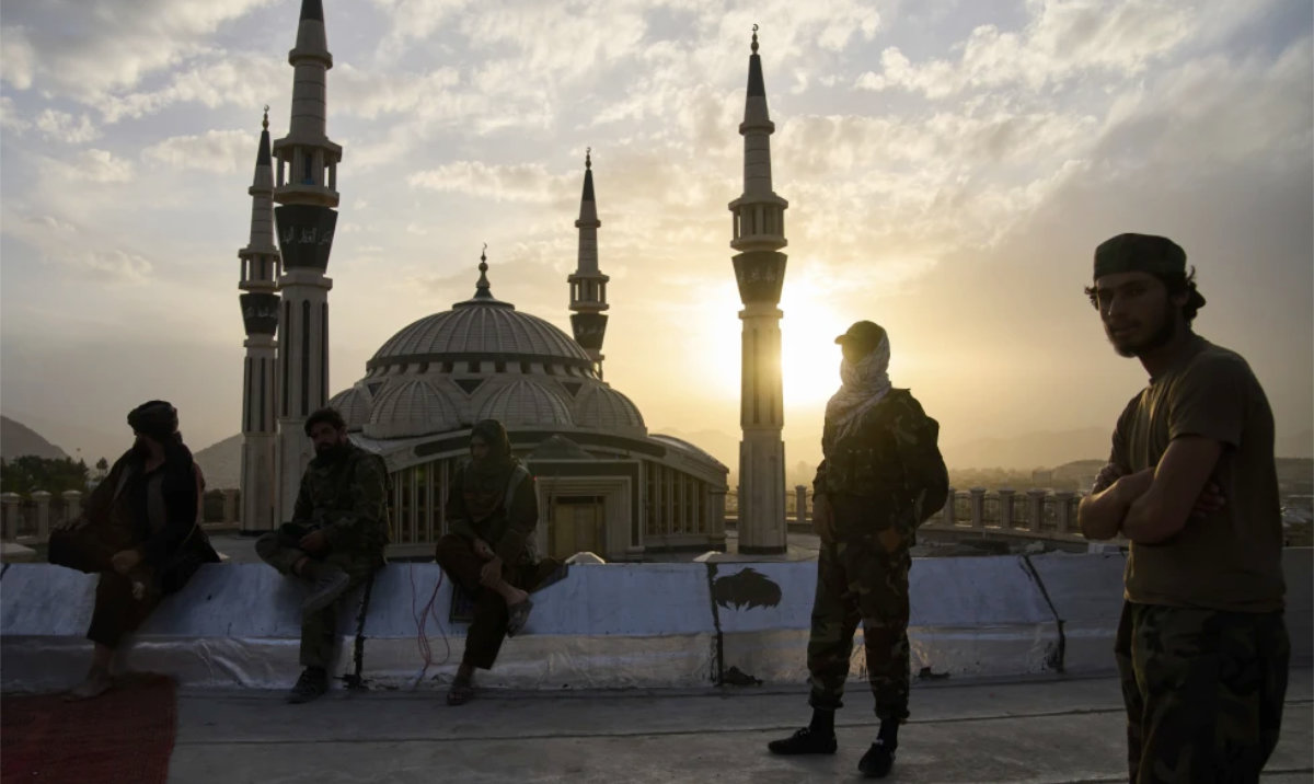Taliban fighters stand guard on Nadir Khan hill in Kabul, Afghanistan. (AP/File)