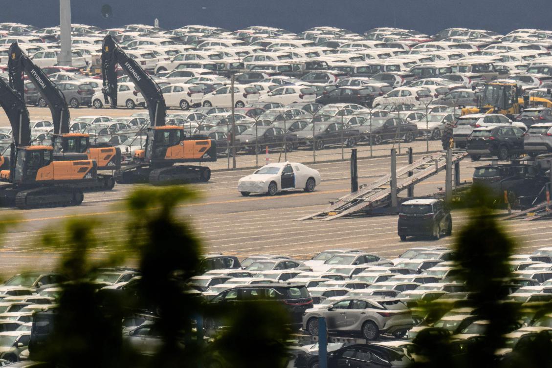 Vehicles for export are seen at a port in Pyeongtaek, southwest of Seoul on July 8, 2025. South Korea, already burdened by levies on steel and automobiles, is facing a 25 percent tariff hike on its remaining exports to the US. (AFP)