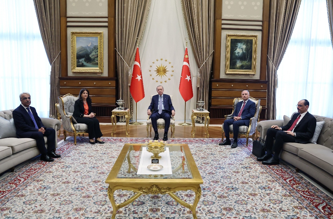 Turkish President Recep Tayyip Erdogan at a meeting to discuss the PKK at the Presidential Complex in Ankara, Turkiye. (AFP)