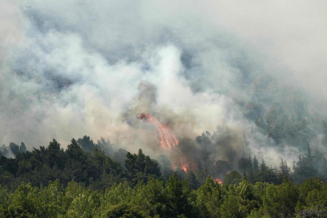 A new fire rages in a forest near the city of Narbonne, southwestern France, July 8, 2025. (AFP)