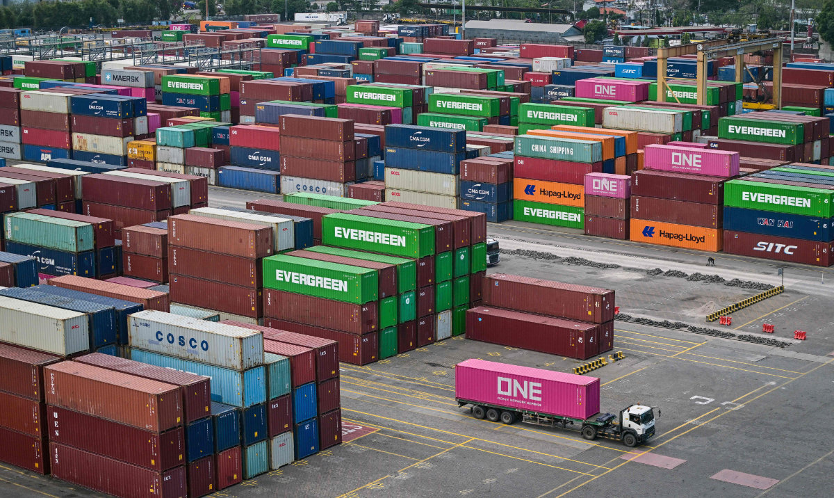 Containers are seen at the International Container Terminal in Surabaya, Indonesia on July 7, 2025. (AFP)