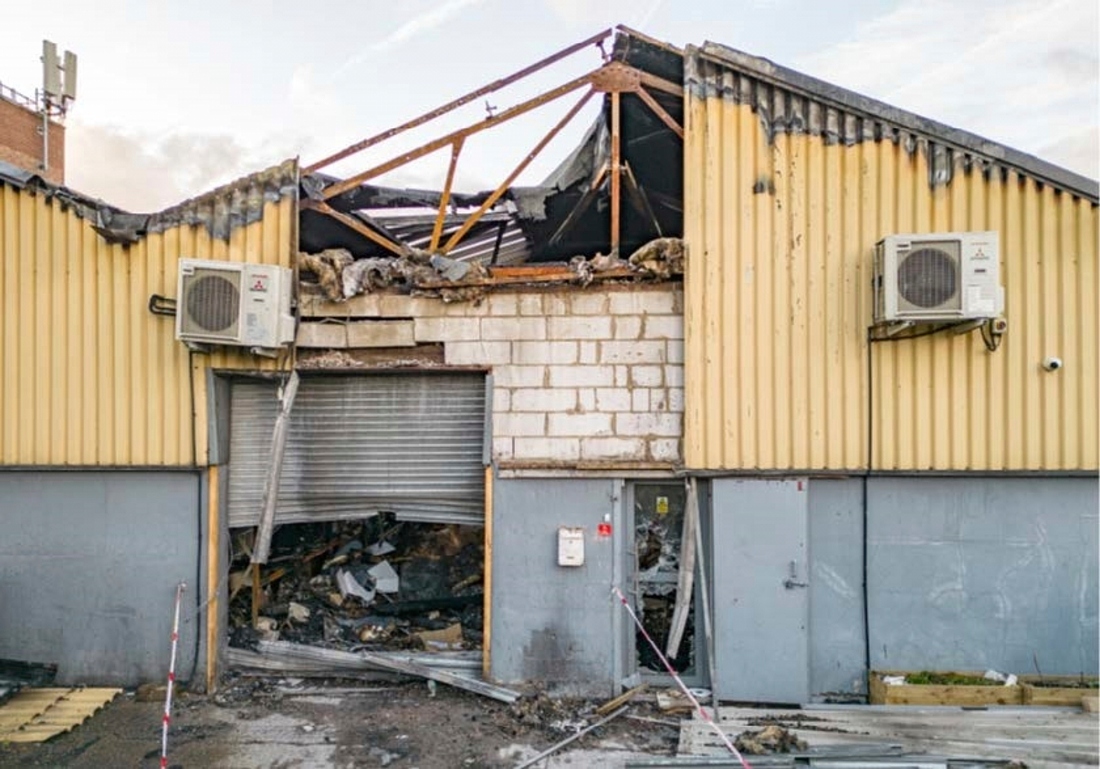 Undated handout by the Metropolitan police shows damage to a warehouse in east London which was storing goods for Ukraine. (Handout)
