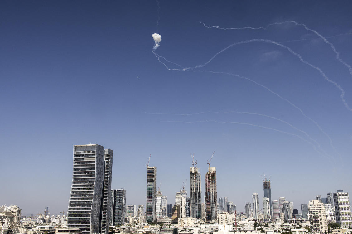 A missile is intercepted over Tel Aviv on June 20, 2025, after a Iran fired a fresh salvo of missiles. (File/AFP)