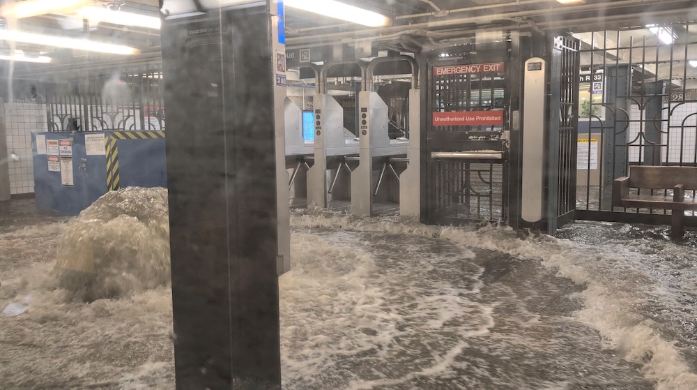 Above, a flooded subway station in New York, US on July 14, 2025 in this screengrab obtained from a social media video. (Juan Luis Landaeta via Reuters)