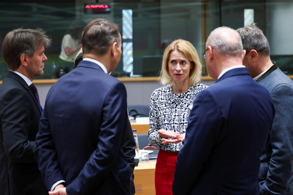 European Union High Representative for Foreign Affairs and Security Policy Kaja Kallas speaks on the day of the European Union Foreign Ministers council in Brussels, Belgium July 15, 2025. (Reuters)