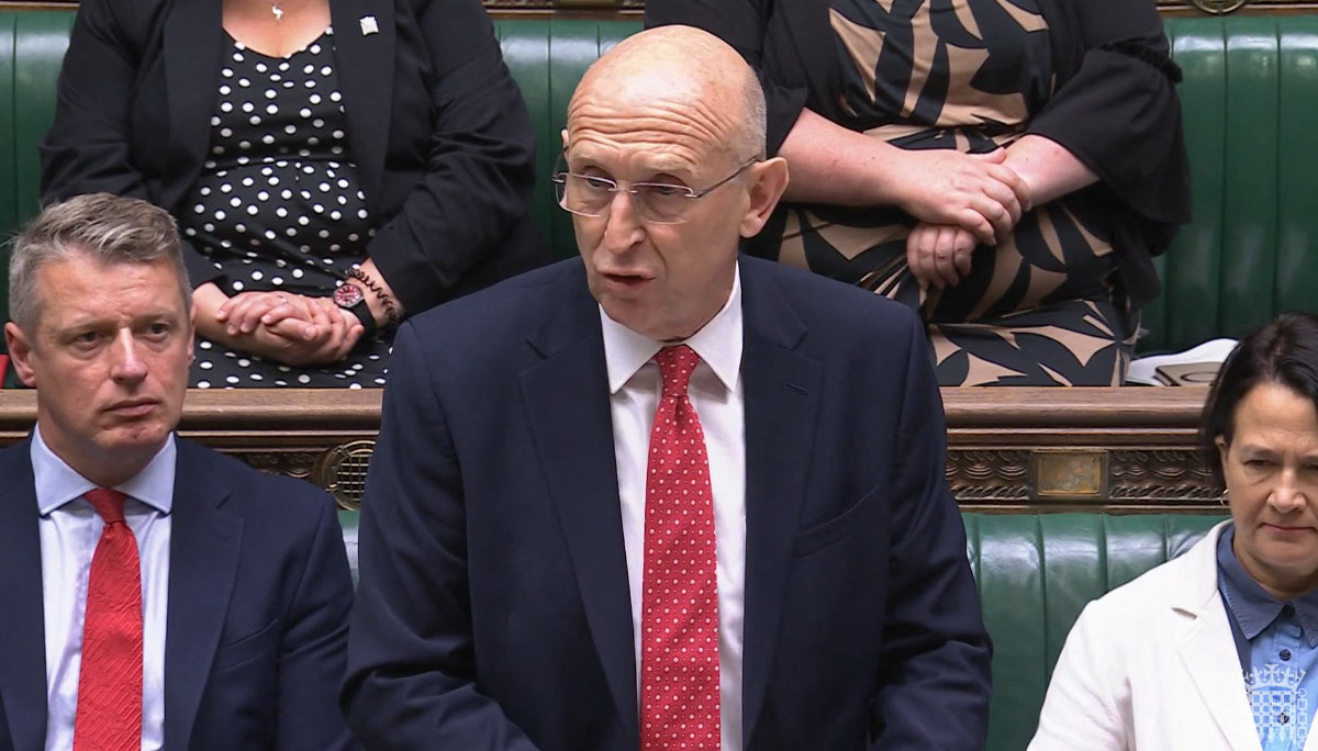 Britain's Defense Secretary John Healey making a statement in the House of Commons in London on July 15, 2025, relating to the relocation of Afghans who worked with the UK government. (PRU photo via AFP)