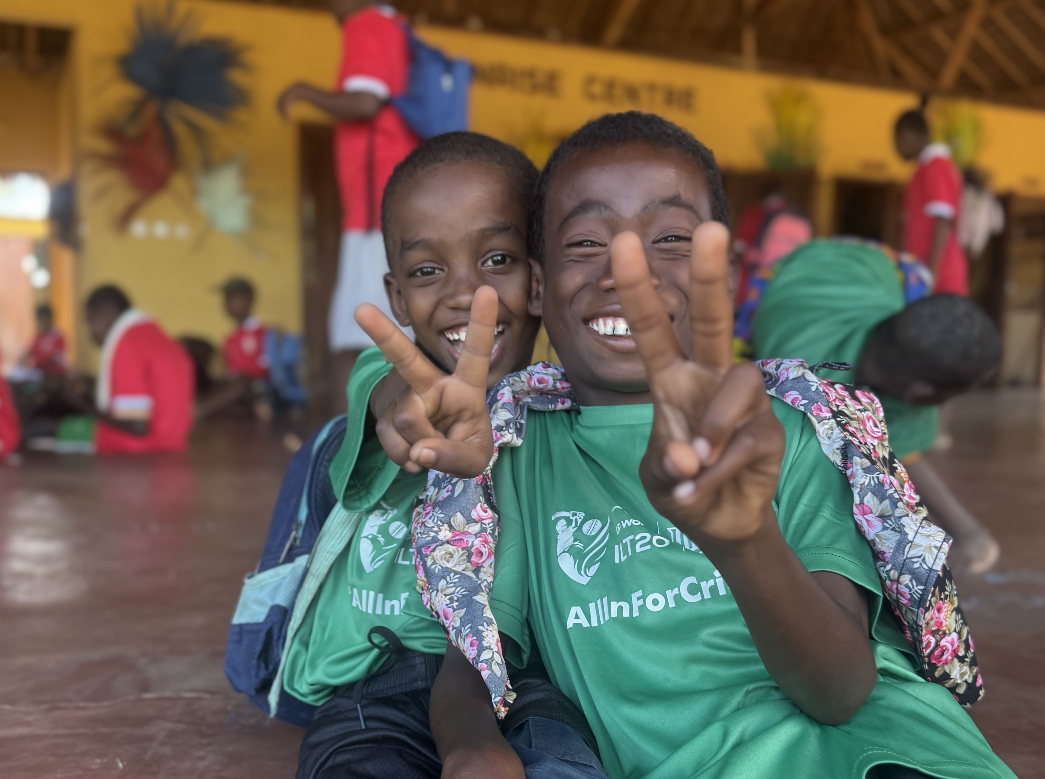 Children in Madagascar sport DP World ILT20 merchandise as part of the Gulf for Good Outreach Programme. (Supplied)