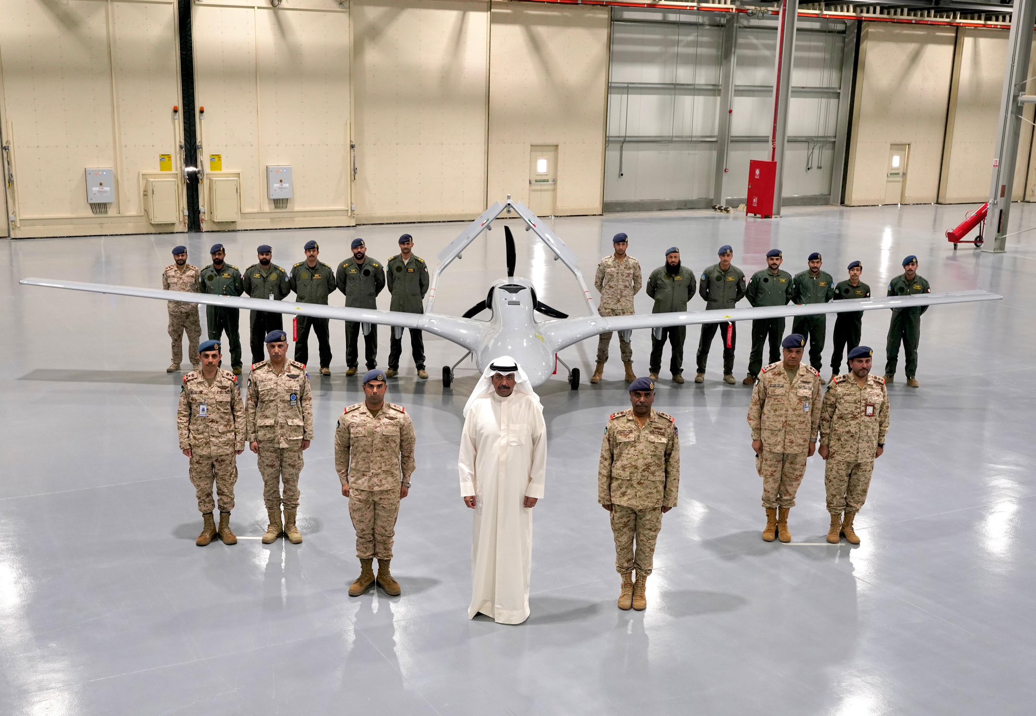 Drone was unveiled during a ceremony attended by Minister of Defense Sheikh Abdullah Al-Ali Al-Sabah and top army generals. (Kuwait News Agency)