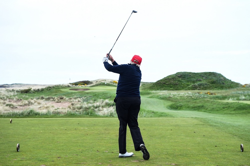 Donald Trump plays golf at the Trump Turnberry Golf Courses, in Turnberry on the west coast of Scotland on May 2, 2023. (AFP/File)