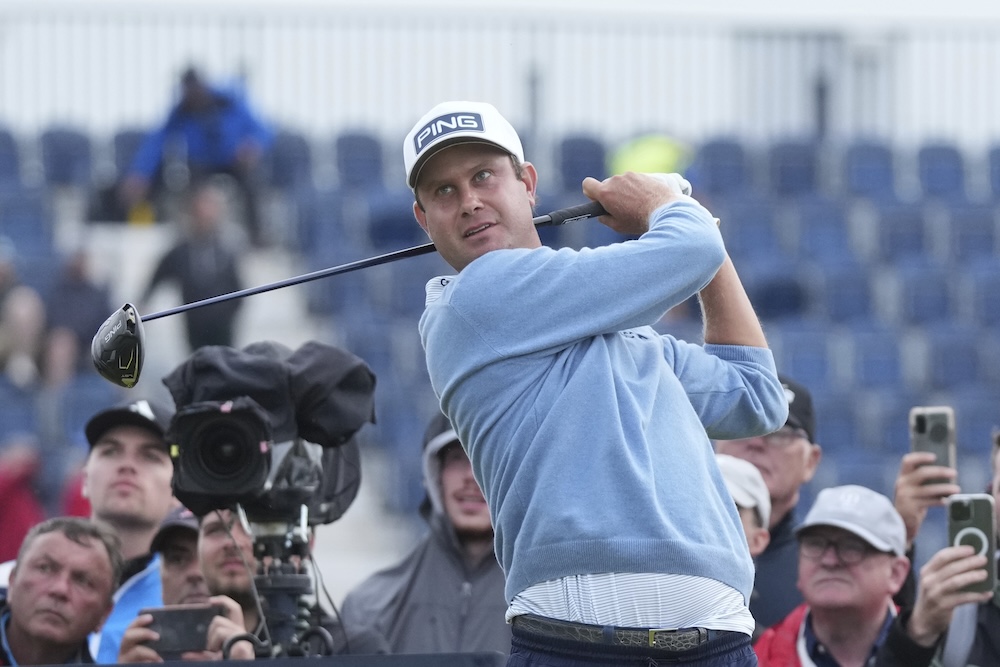 Harris English of the US plays off the 13th hole during the first round of the British Open golf championship at the Royal Portrush Golf Club, Northern Ireland, Thursday. (AP)