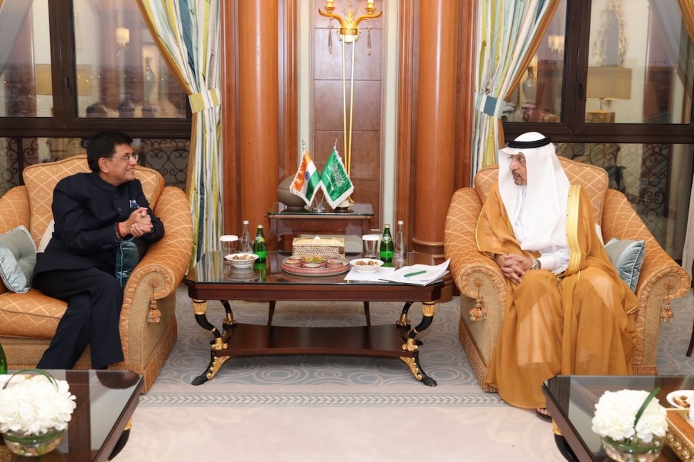 In this file photo, India’s trade minister Piyush Goyal hold talks with Saudi Investment Minister Khalid Al-Falih in Riyadh on Oct. 30, 2024. (Ministry of Commerce and Industry)