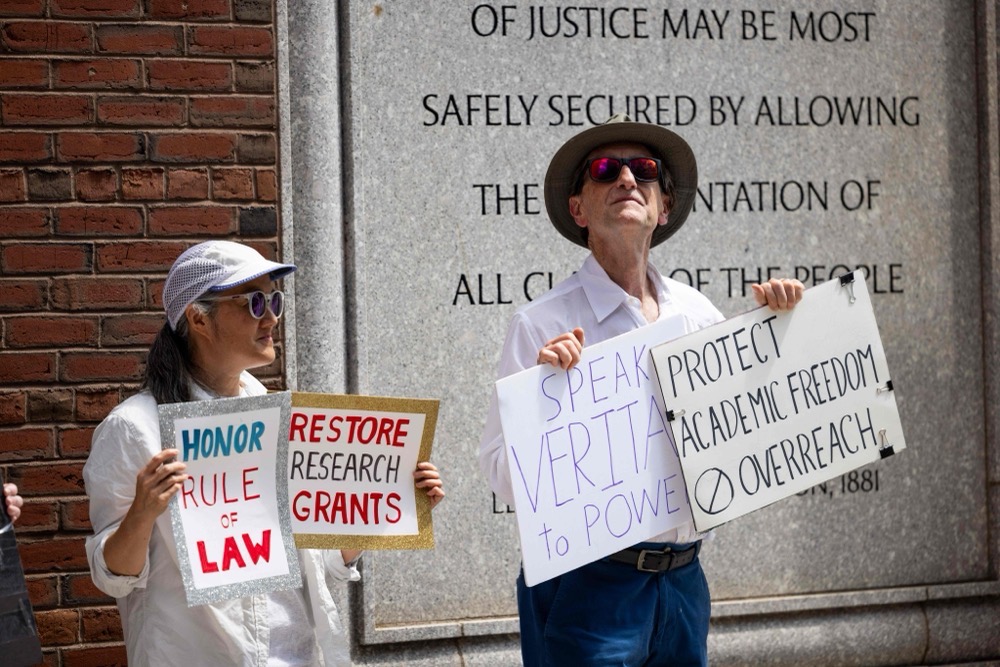 Protestors gather outside the John Joseph Moakley United States Courthouse on July 21, 2025 in Boston, Massachusetts. (Getty Images/AFP)