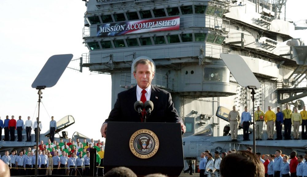 President George W. Bush declares the end of major combat in Iraq as he speaks aboard the USS Abraham Lincoln in May 2003. (Reuters)