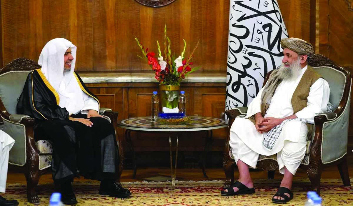 Dr. Mohammed bin Abdulkarim Al-Issa (L) holds talks with Afghan prime minister Hassan Akhund in Kabul. (Supplied)