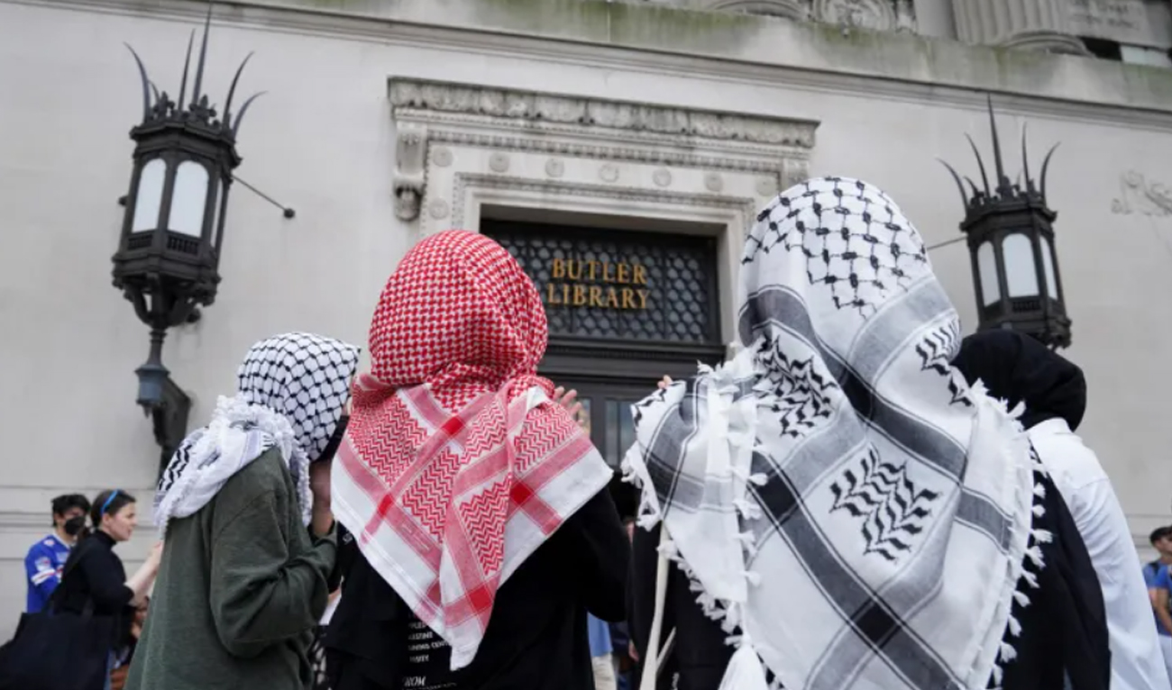 People take part in a pro-Palestinian protest at Butler Library on the campus of Columbia University in New York, US, on May 7, 2025 (Reuters/File)