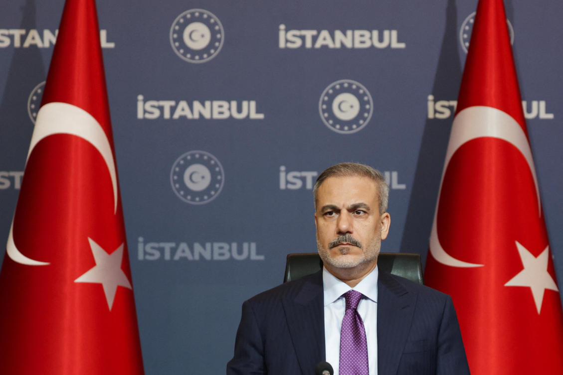 Turkish Foreign Minister Hakan Fidan attends the third round of peace talks between Russia and Ukraine at Ciragan Palace in Istanbul, Turkiye, July 23, 2025. (Reuters)