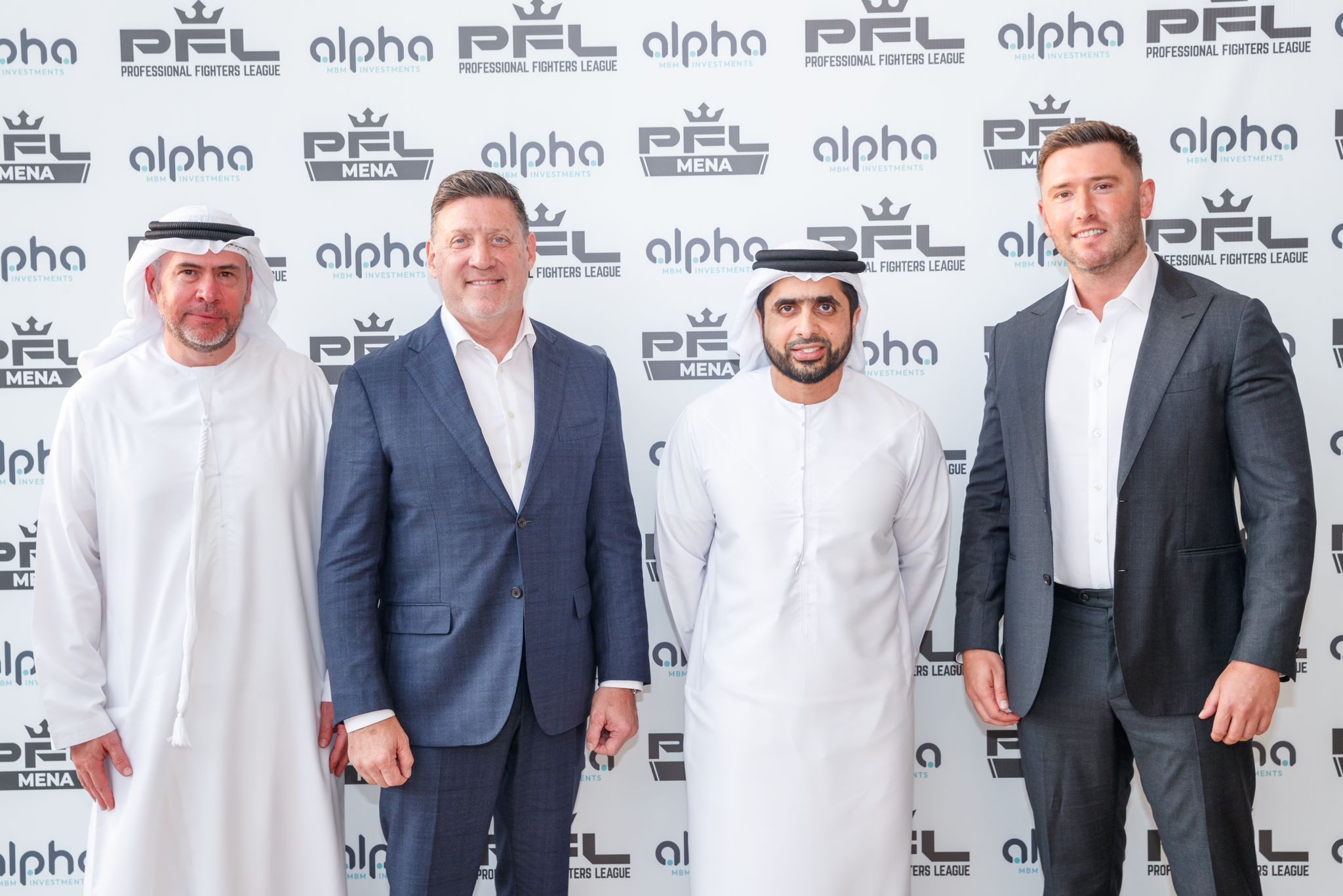 Sheikh Mohammed bin Maktoum bin Juma Al-Maktoum (second right) has joined the PFL ownership group. (PFL)