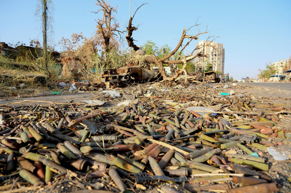 Unexploded ordnance lie on the ground on a street, after the Sudanese army deepened its control over Khartoum from the Rapid Support Forces (RSF), Sudan April 27, 2025. (Reuters/File)