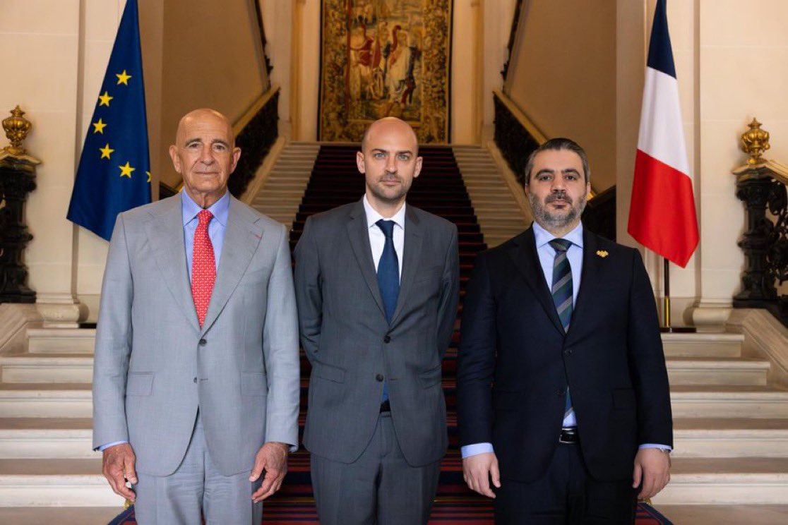 Syrian Foreign Minister Asaad Al-Shibani, French Foreign Minister Jean Noel Barrot and US Special Envoy for Syria Thomas Barrack met in Paris, days after a ceasefire halted bloodshed in Syria’s southern province of Sweida. (X/@USAMBTurkiye)