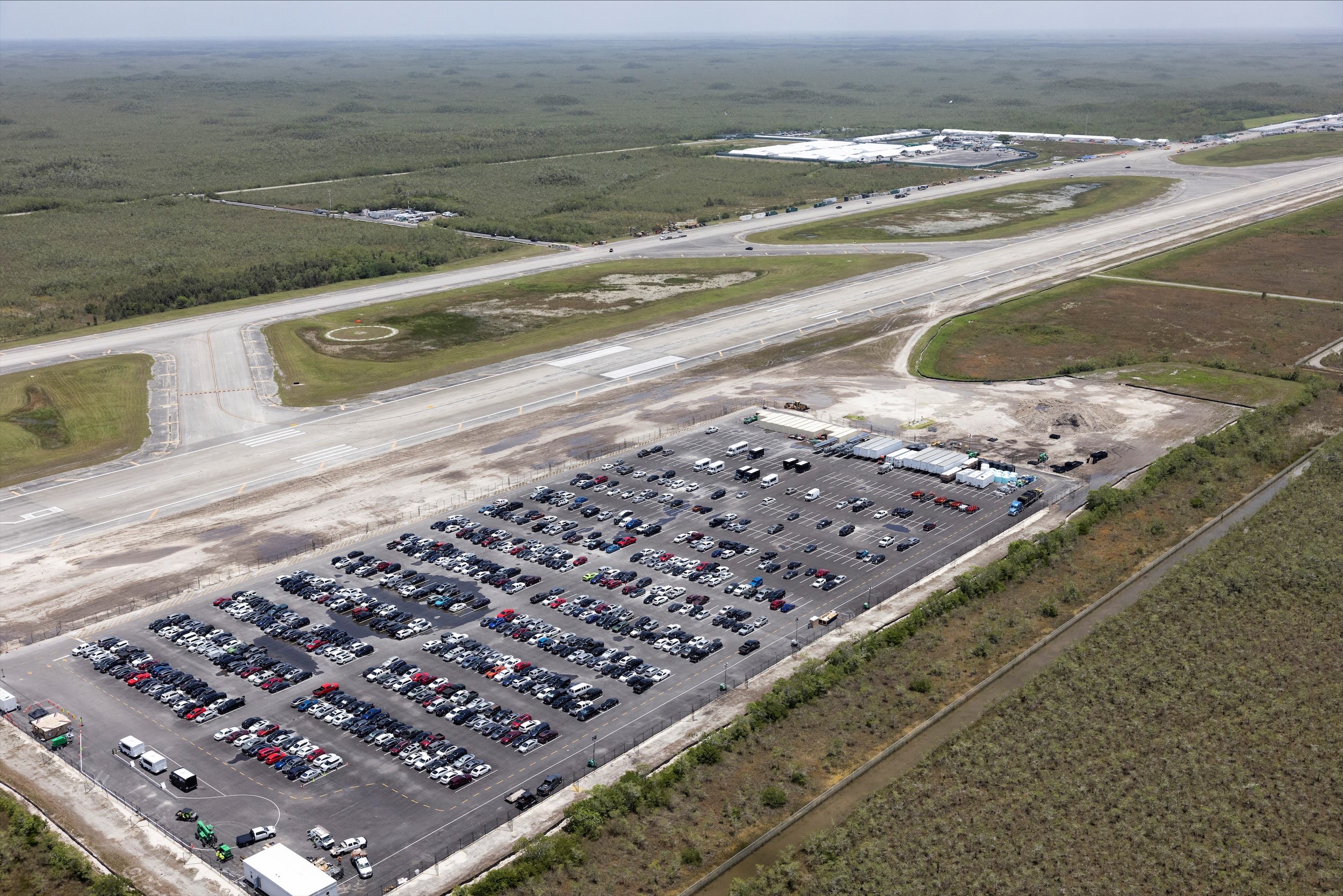 An aerial view shows “Alligator Alcatraz” ICE detention center at Dade-Collier Training and Transition Airport in Ochopee, Florida. (Reuters)