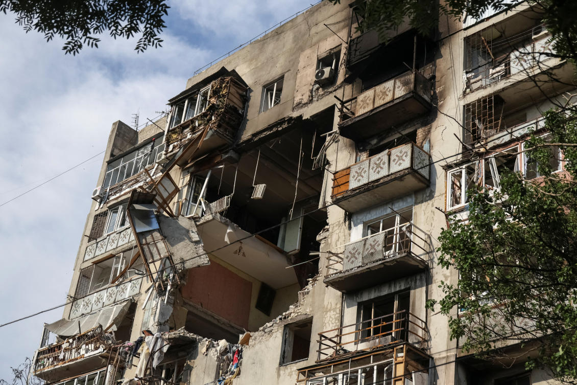 A view shows the apartment building damaged by Russian drone strike, amid Russia’s attack on Ukraine, in Odesa, Ukraine July 24, 2025. (Reuters)