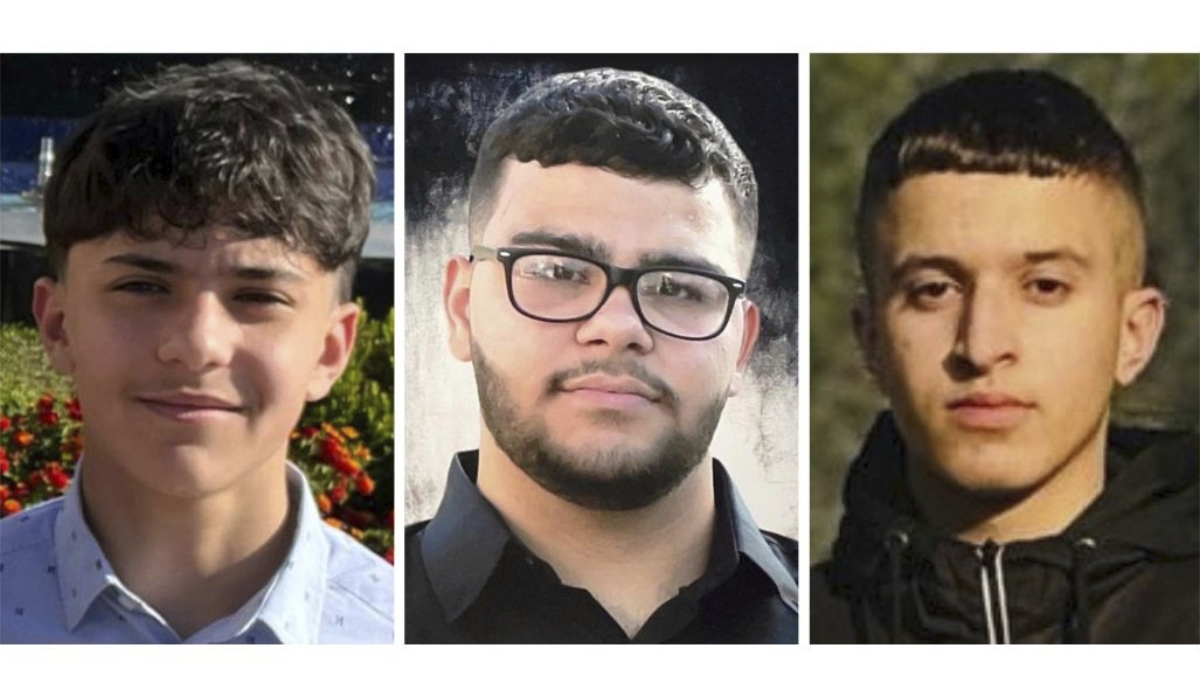 This combination of undated images provided by by Muhammed Rabee, Hafeth Jabbar and Hamed Khdour shows, from left, Amer Rabee, Tawfic Abdel Jabbar and Mohammad Khdour, three Palestinian-American teenagers who have been killed in the West Bank since the Gaza war began. (AP)