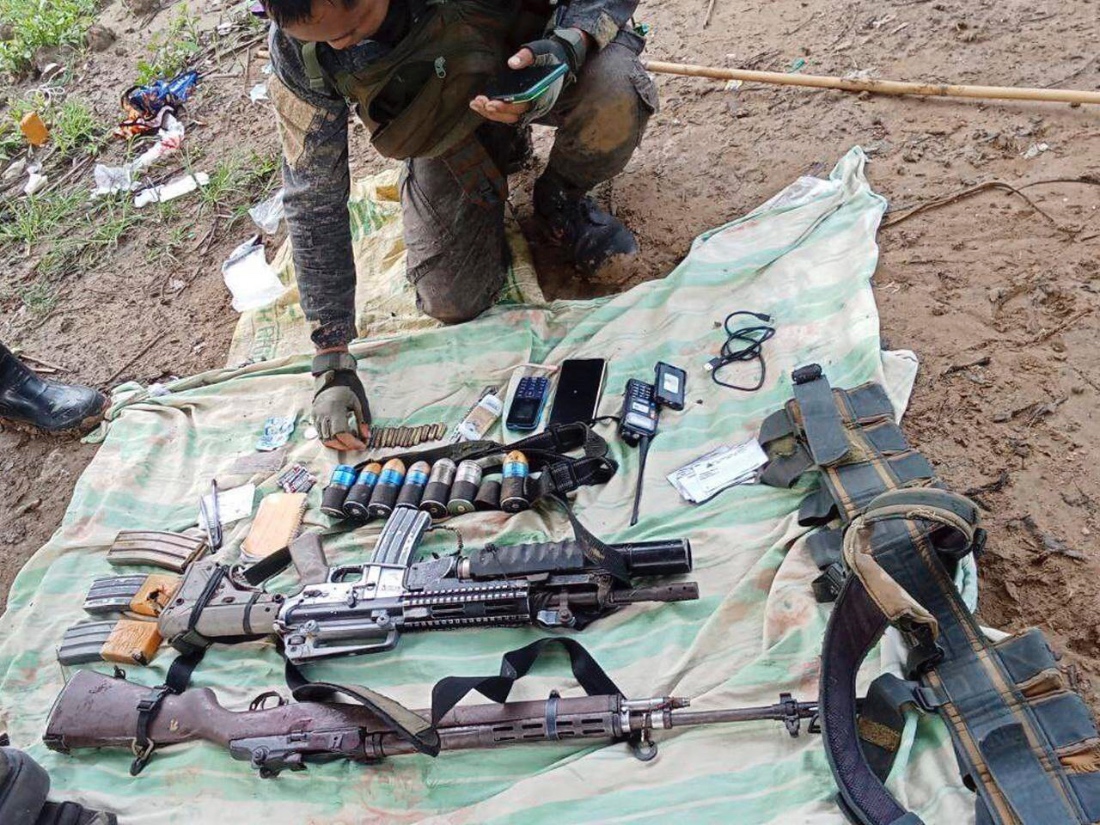 A photo provided by Philippine Army 2nd Infantry Battalion shows assault rifles and grenade launchers recovered by troops after a brief gun battle with communist guerrillas in Masbate province, Philippines. (AP)
