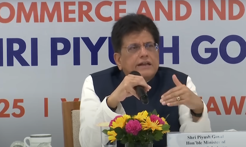 India’s Commerce and Industry Minister Piyush Goyal speaks to reporters in New Delhi on July 26, 2025. (X/Piyush Goyal)