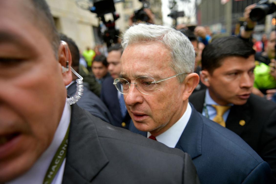 Former Colombian president Alvaro Uribe risks a 12-year prison sentence in the highly politicized case. (AFP)