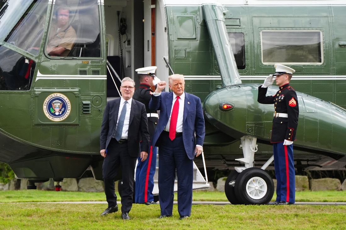 American President Donald Trump and British Prime Minister Keir Starmer arrive at Trump International Golf Links in Aberdeenshire, Scotland. (AP)