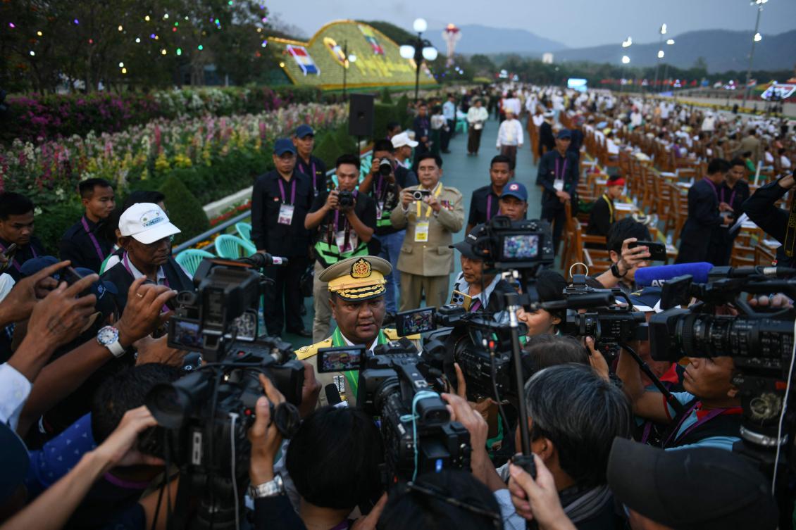 Myanmar's junta spokesperson Zaw Min Tun speaks to the media during a ceremony to mark the country's Armed Forces Day in Naypyidaw on March 27, 2025. (File/AFP)