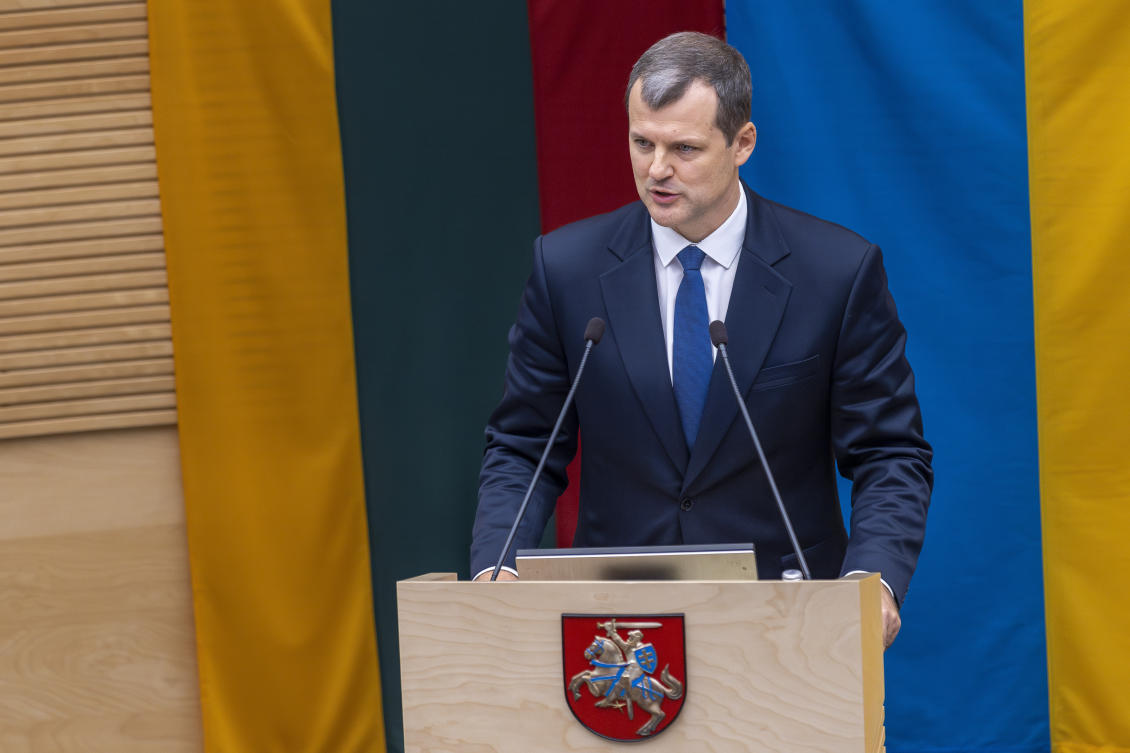 Lithuanian President Gitanas Nausėda announced Paluckas’ resignation to the media on Thursday morning. (FILE/AFP)