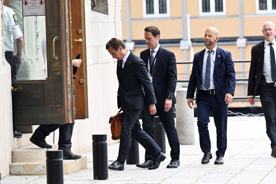 Swedish Prime Minister Ulf Kristersson on his way to Rosenbad in Stockholm, Sweden. (TT News Agency)