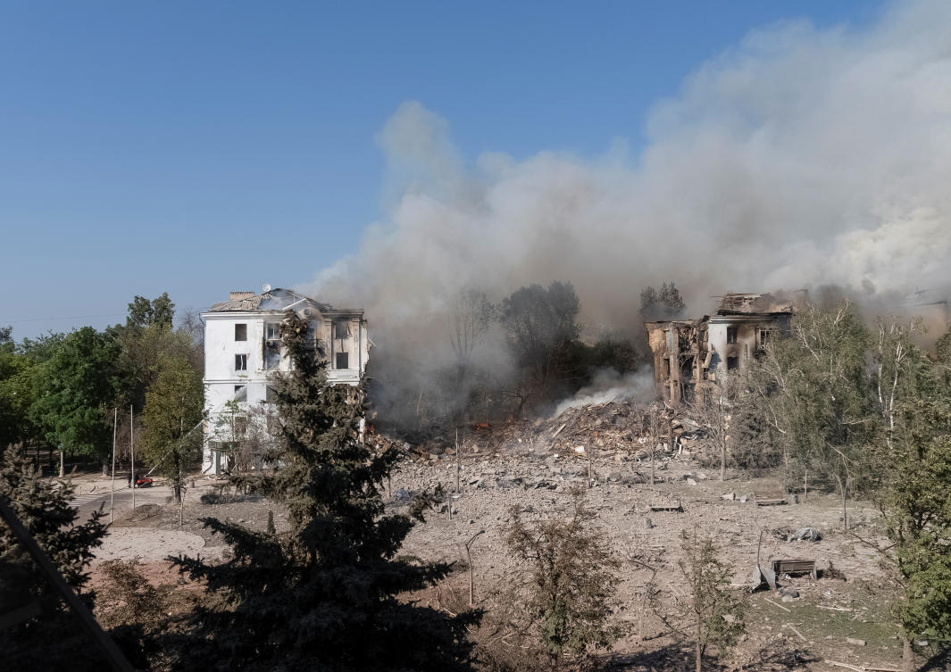 A view shows the site of an apartment building hit by Russian missile strikes, amid Russia's attack on Ukraine, in the city of Kramatorsk, Ukraine July 31, 2025. (Reuters)
