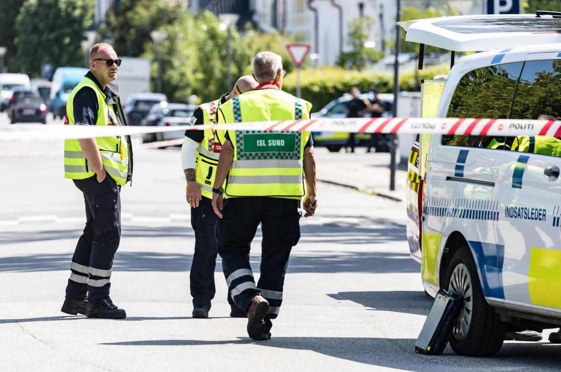Danish Police and ambulance at Norgesmindevej in Hellerup, Copenhagen, Denmark, Thursday July 3, 2025, near the Israeli embassy to examine a suspicious package. (AP)